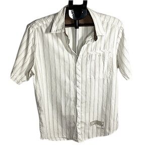VOLCOM Men's Cream Striped Button-Down Shirt